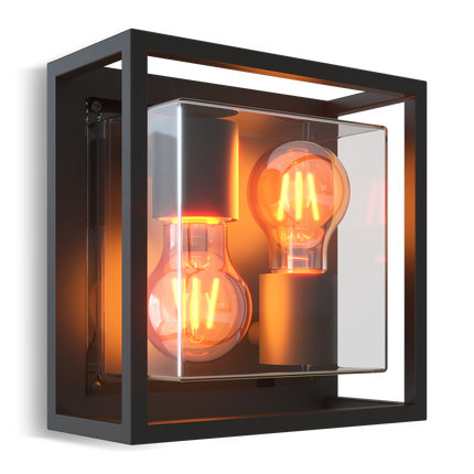 Calex Bologna Wall Light - 2x E27 - Black