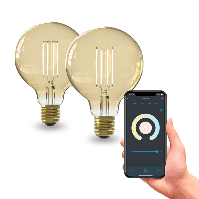 Calex Smart LED Bulb - 2 Pack - E27 - G95 - CCT - Gold