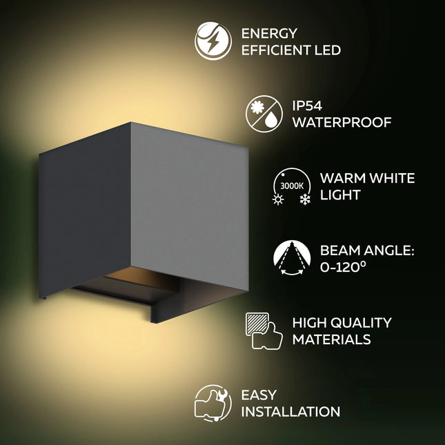 Calex Bari LED Wall Light - Up & Down - Anthracite
