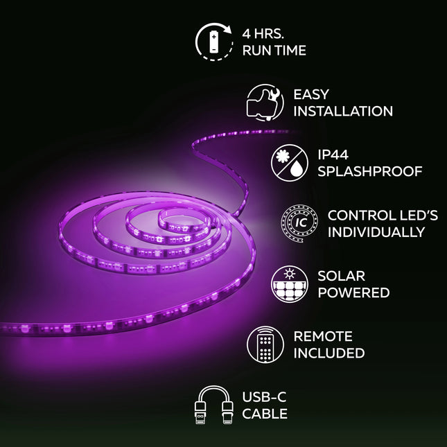 Calex Bande LED Solaire d’Extérieur – 4M - RGBIC – Noir