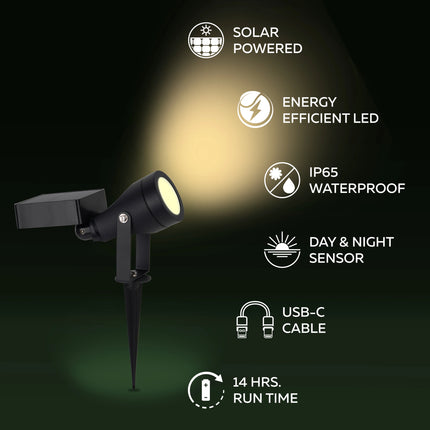 Calex Cesena Spot Solaire – Rechargeable – Noir