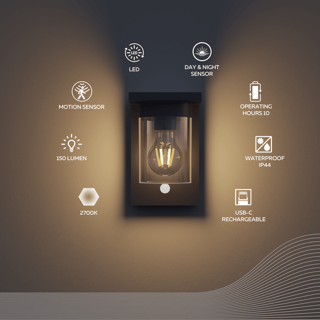 Calex Asti Solar Wall Light - Black