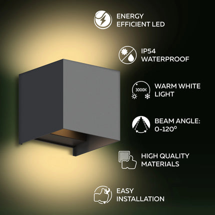 Calex Bari LED Wall Light - Up & Down - Anthracite