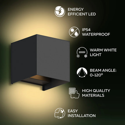 Calex Bari LED Wall Light - Up & Down - Black