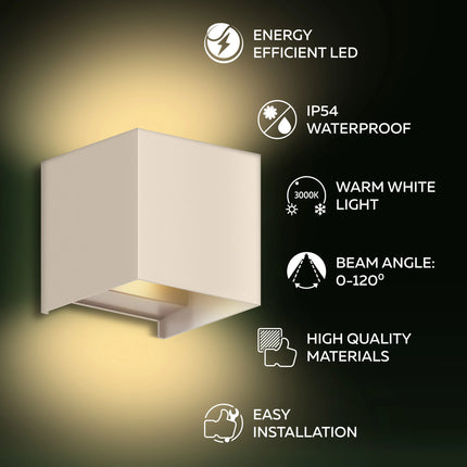 Calex Bari LED Wall Light – Up & Down – Sand