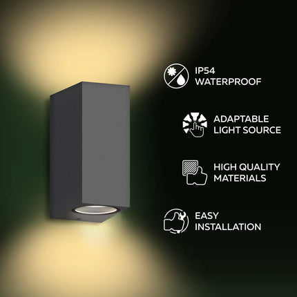 Calex Bergamo Wall Light - Up & Down - 2x GU10 - Anthracite