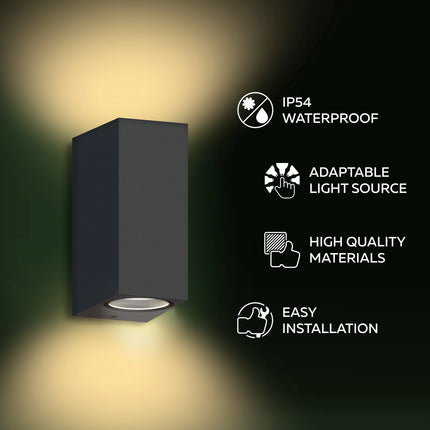 Calex Bergamo Wall Light - Up & Down - 2x GU10 - Black