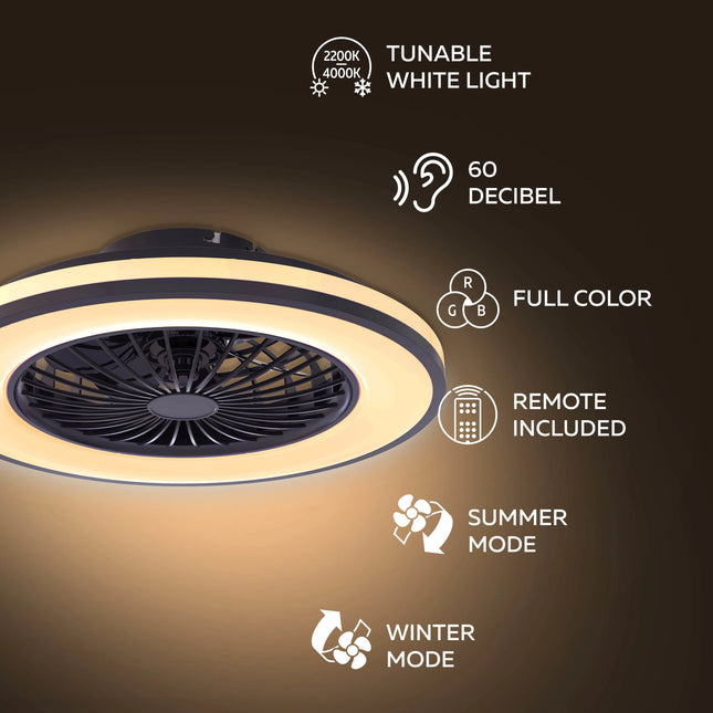 Calex Ceiling Fan with LED Ø49 cm – RGB+CCT – White