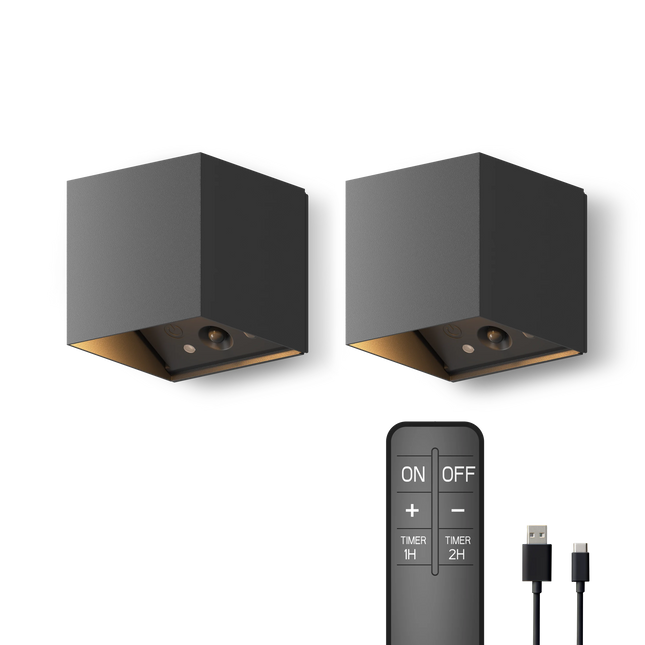 Calex Falerna Rechargeable Wall Light - 2 Pack - Black