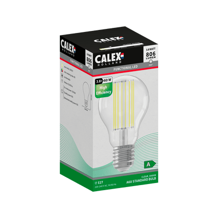 Calex Filament LED Lamp - E27 - A60 - Clear - 3.8W - High Efficiency