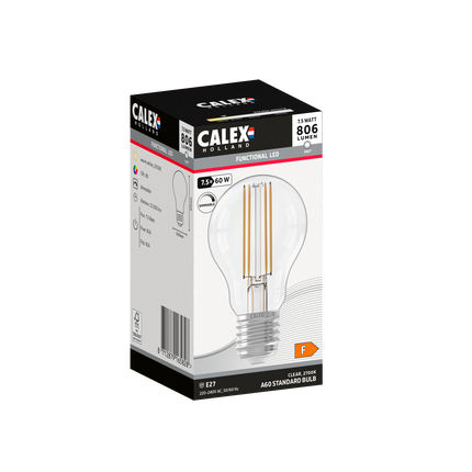Calex Filament LED Lamp - E27 - A60 - Clear - 7.5W - Dimmable