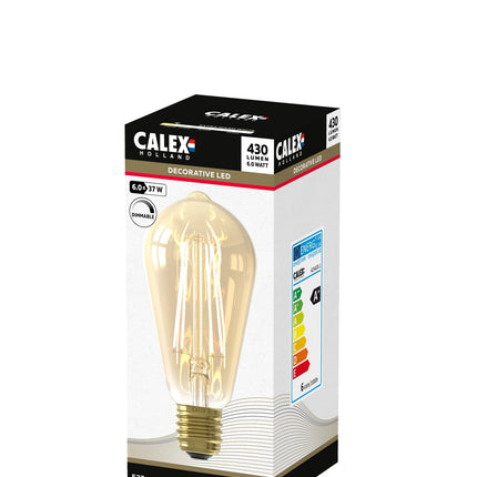 Calex Filament LED Lamp - E27 - ST64 - Gold - 6W - Dimmable