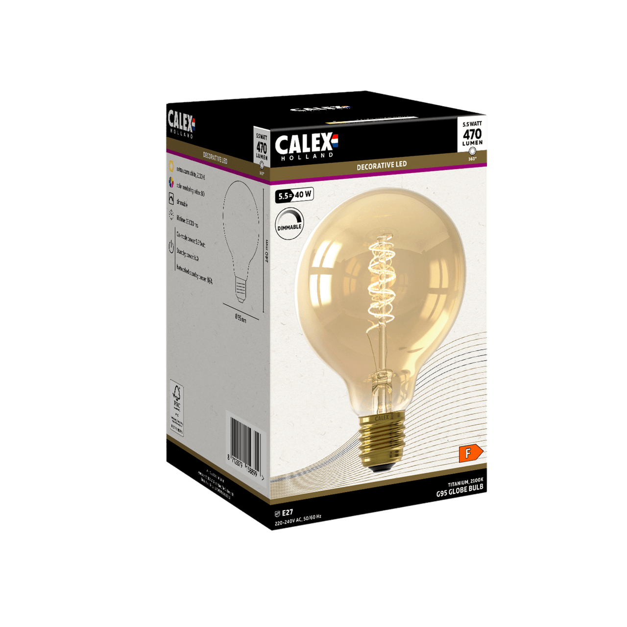 Calex Led Filament Calex Lampe LED à filament Flex - E27 - G95 - Or