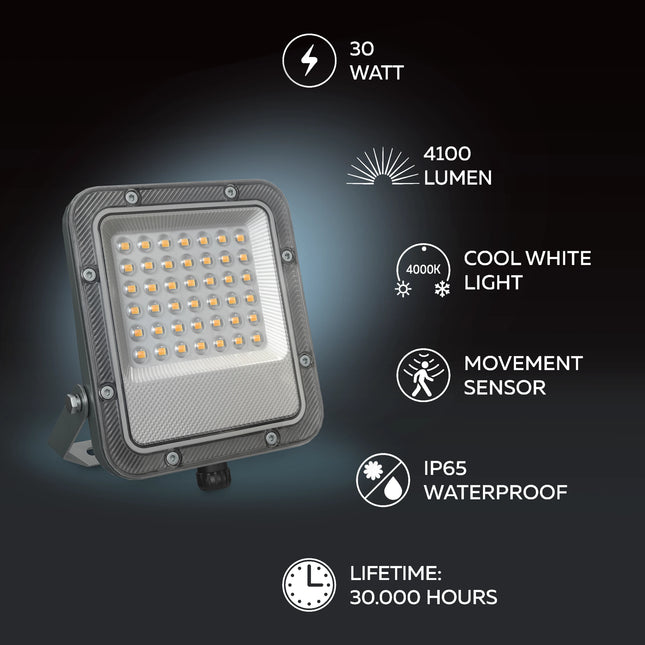 Calex LED Floodlight 30W - 4000K - IP65 - Grey