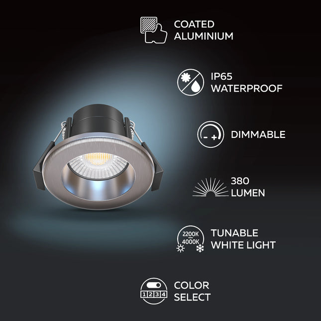 Calex Mini Fire Rated LED Downlight - 4CCT - IP65 - Nickel