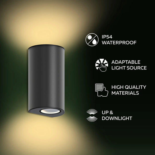 Calex Monza Wall Light – Up & Down – 2× GU10 – Black