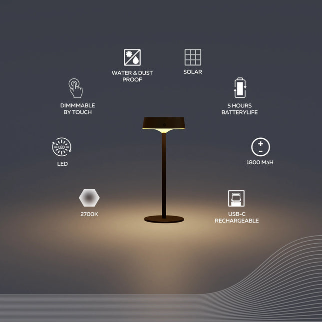 Calex Parma Solar Table Light - Black