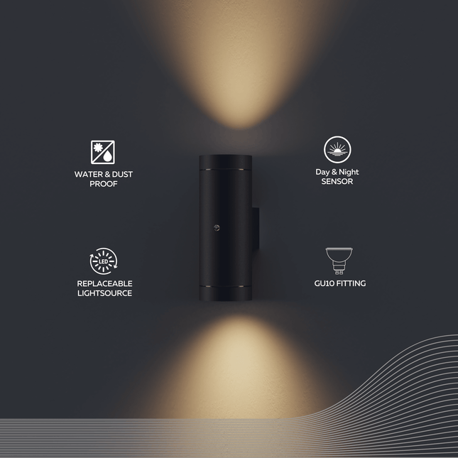 Calex Pavia Wall Light - 2x GU10 - Black