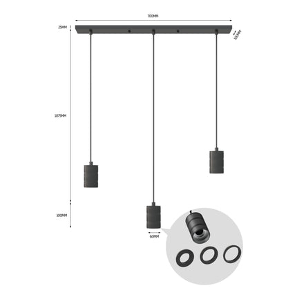 Calex Pendant Light - 3x E27 - Black