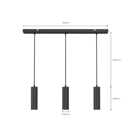 Calex Pendel 3 Lights - GU10 - Black