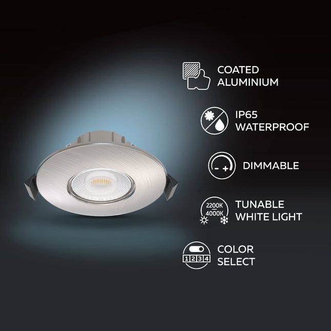 Calex Performance LED Downlight - 5W - 4CCT - IP65 - Brushed Nickel