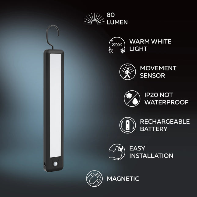 Calex Performance Rechargeable Cabinet Light - 27cm - Black