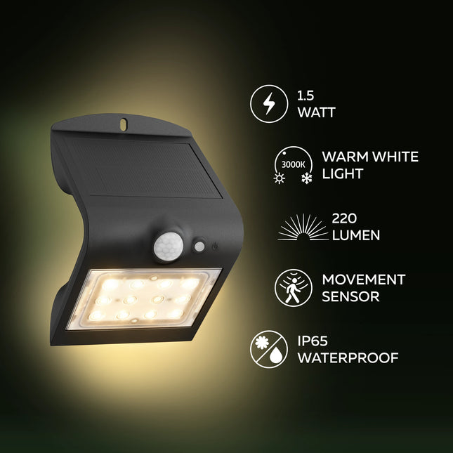 Calex Performance Solar Wall Light - Motion Sensor - 3000K - Black