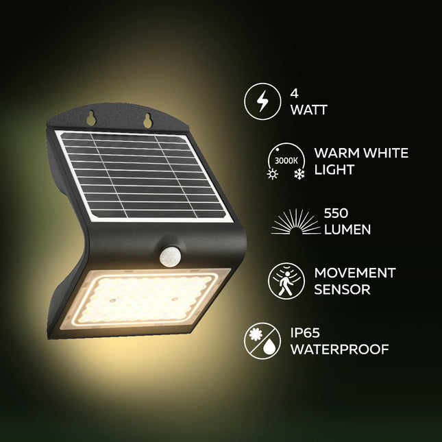 Calex Performance Solar Wall Light - Motion Sensor - 3000K - Black