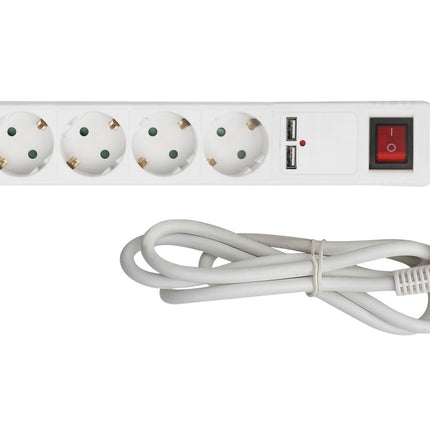 Calex Receptacle - 5-way - USB - Switch - White - 1.4m cable