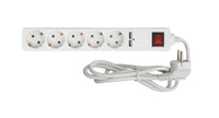 Calex Steckdose - 5-way - USB - Schalter - Weiß - 1,4m Kabel