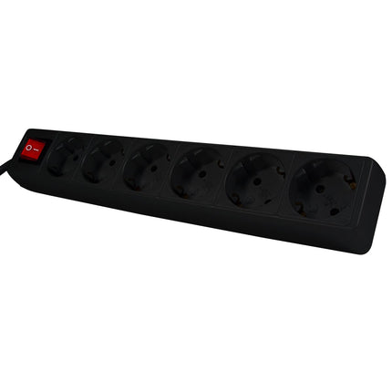 Calex Receptacle - 6-way - Switch - Black - 1.4m cable