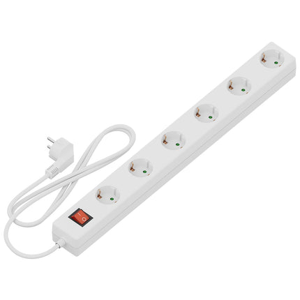 Calex Receptacle - 6-way - Switch - White - 3m cable