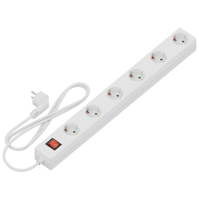 Calex Receptacle - 6-way - Switch - White - 3m cable