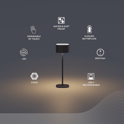 Calex Serino Table Light - Battery - Black