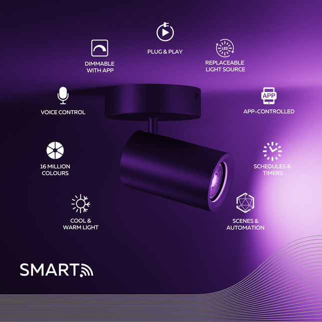 Calex Smart Ceiling Light - 1 Light Spot - Black