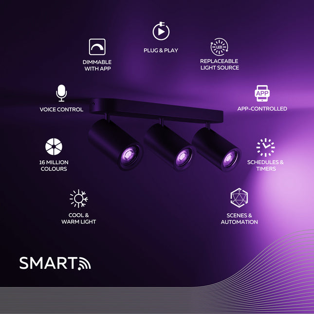 Calex Smart Ceiling Light - 3 Light Spot - Black