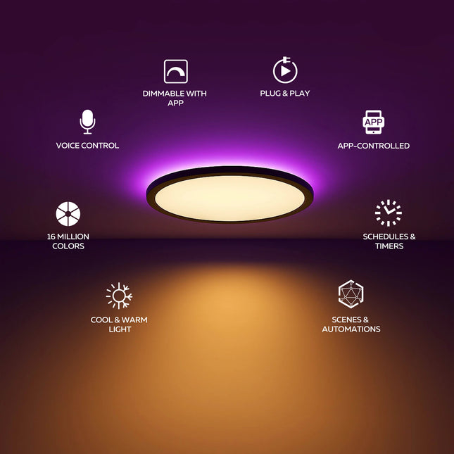 Calex Smart Halo Ceiling Light - 30cm - RGB + CCT - Black