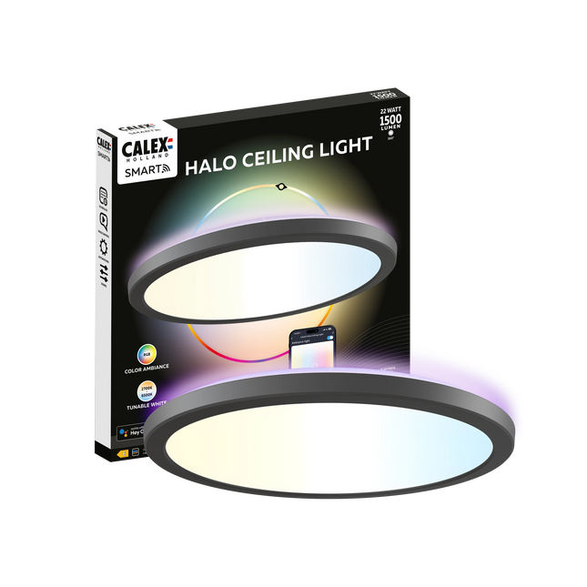 Calex Smart Halo Ceiling Light - 30cm - RGB + CCT - Black