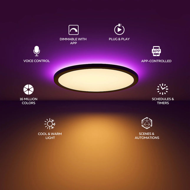 Calex Smart Halo Ceiling Light - 40cm - RGB + CCT - Black