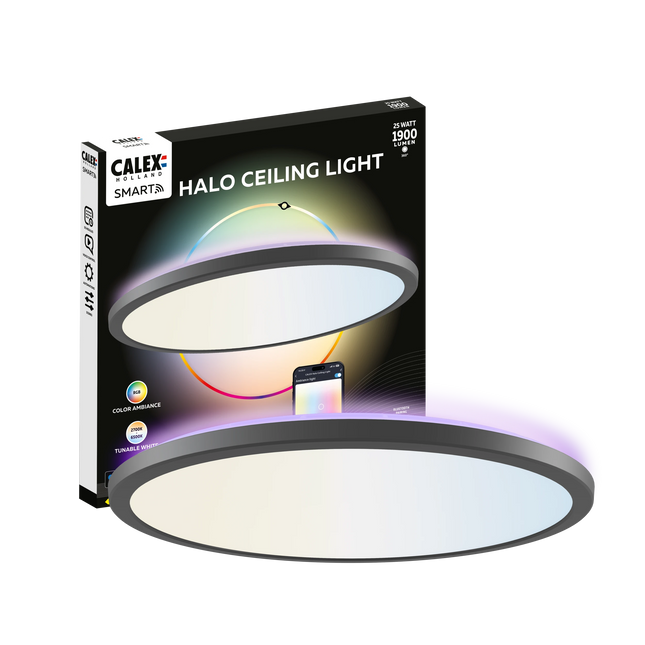Calex Smart Halo Ceiling Light - 40cm - RGB + CCT - Black