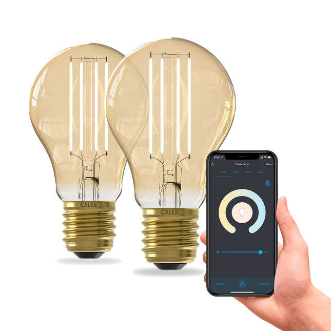 Calex Smart LED Bulb - 2 Pack - E27 - A60 - CCT - Gold