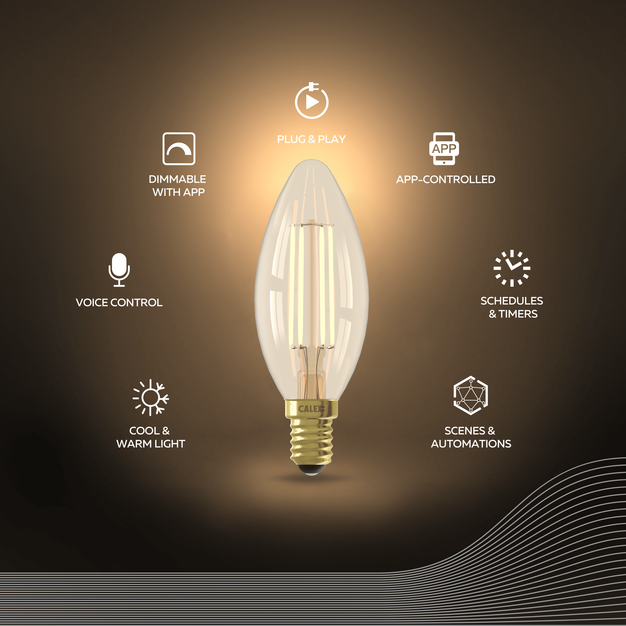 Calex Led Controller Calex Smart LED Bulb - E14 - Filament - B35 - CCT - Gold