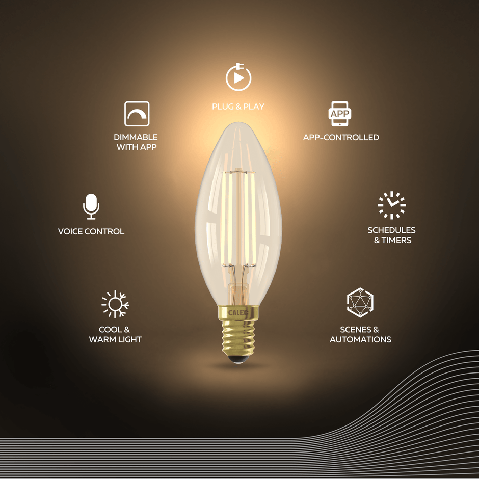 Calax Bulb Calex Smart LED Bulb - E14 - Filament - B35 - CCT - Gold