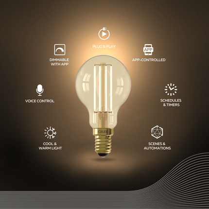 Calex Smart LED Bulb - E14 - Filament - P45 - CCT - Gold