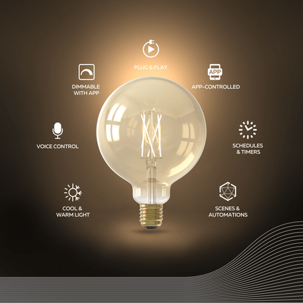 Calex Smart LED Bulb - E27 - Filament - G125 - CCT - Gold