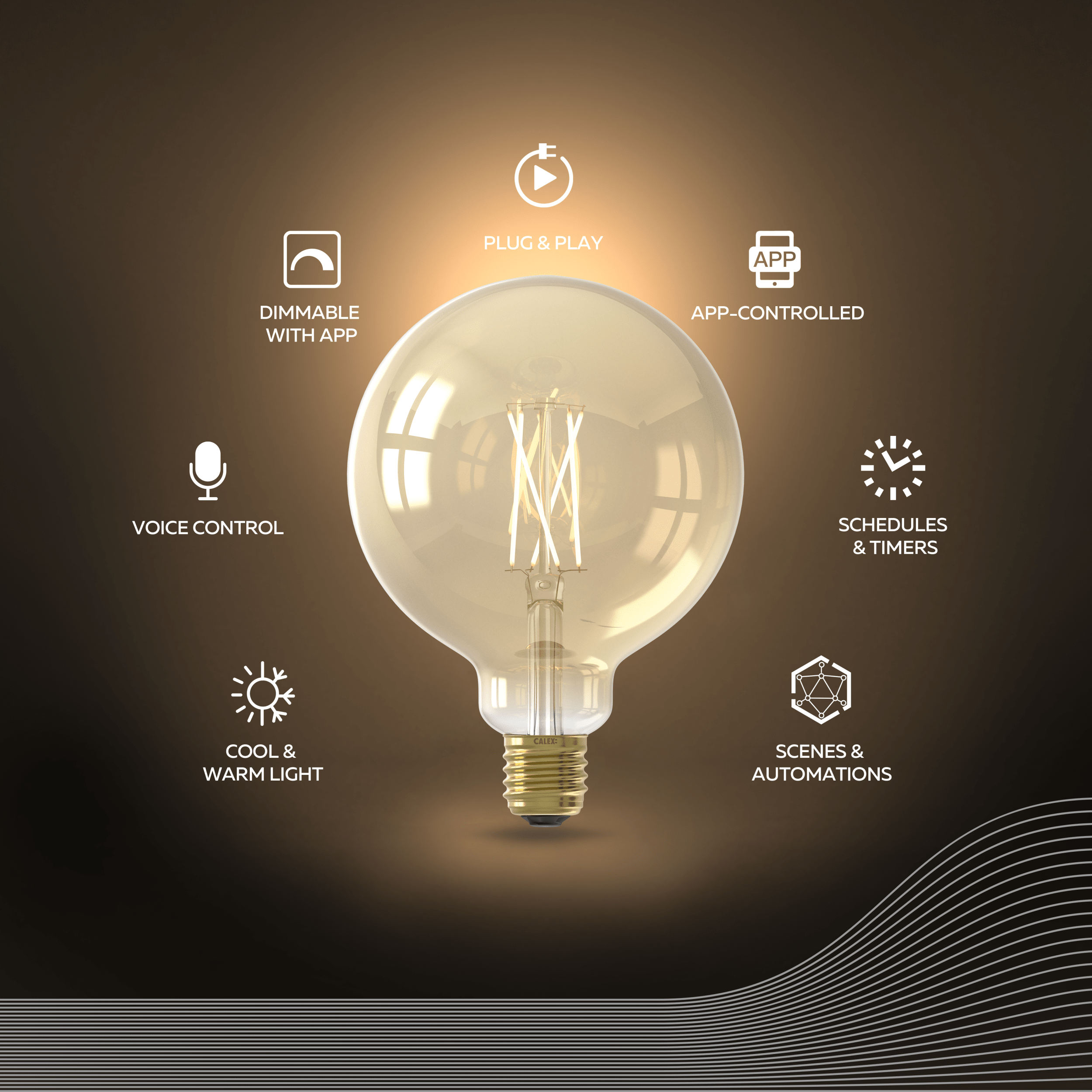 Calex Led Filament Calex Smart LED Filament Lamp - E27 - G125 - CCT - Goud