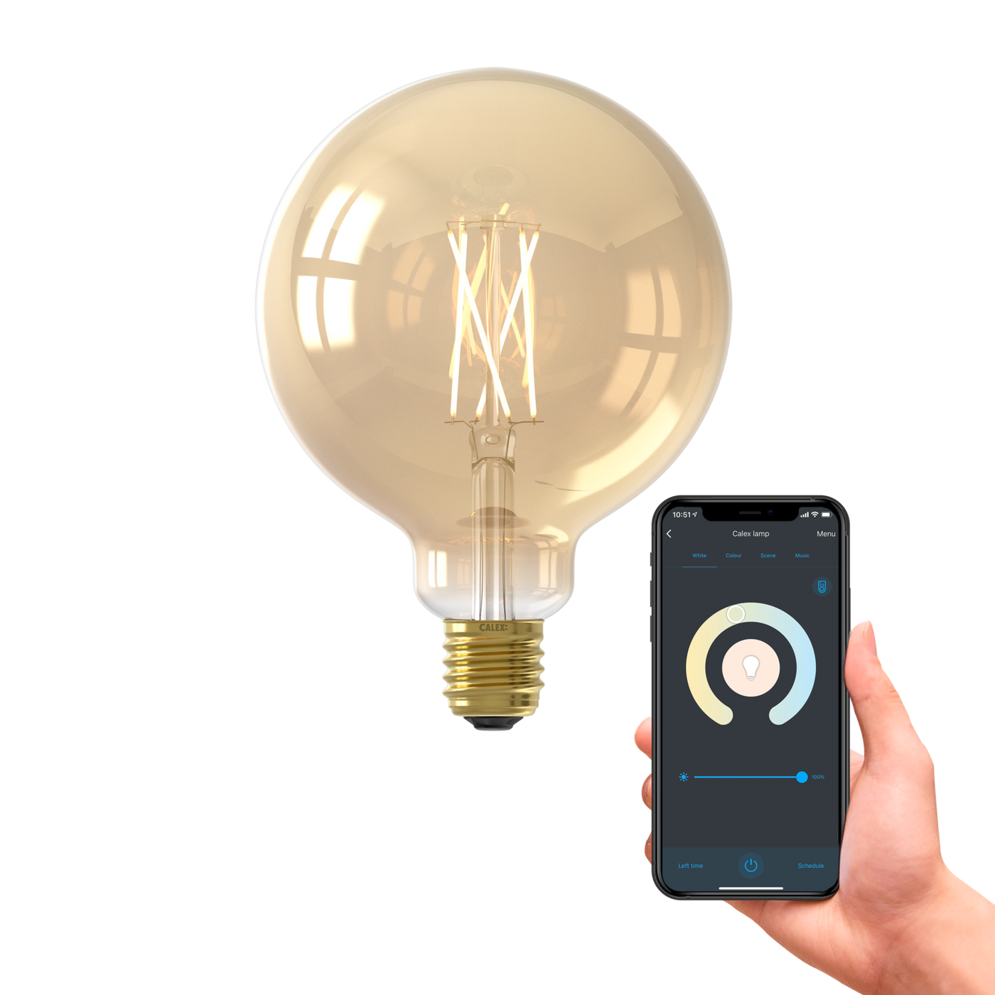 Calex Led Filament Calex Smart LED Filament Lamp - E27 - G125 - CCT - Goud