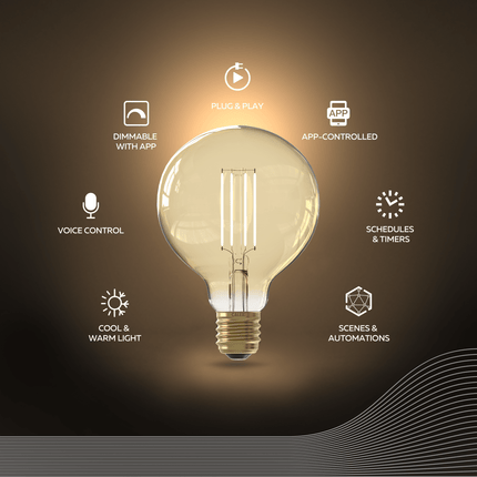 Calex Smart LED Bulb - E27 - Filament - G95 - CCT - Gold