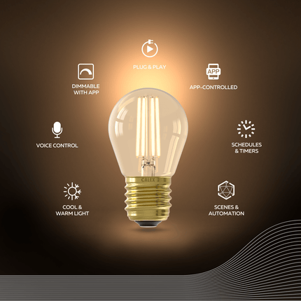 Calex Smart LED Bulb - Filament - E27 - P45 - Gold - 4.9W - Dimmable