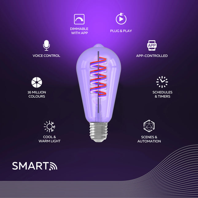 Calex Smart LED Filament Lamp – E27 – RGB + Warm White
